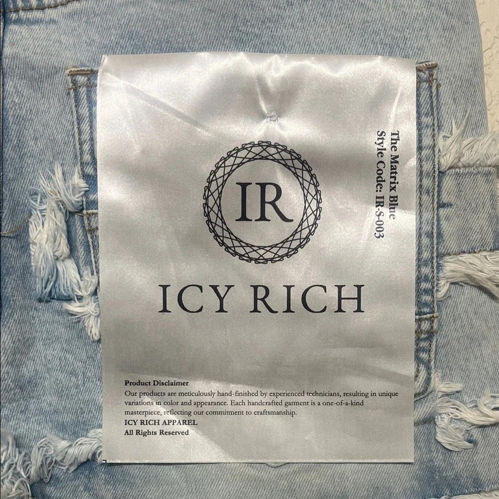 Men's ICY RICH Size 32 Light Blue Distressed Stacked Skinny Jeans - Picture 7 of 9